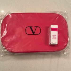 Valentino Bag 2pc beauty gift set w Red VLogo Cosmetic Pouch New Best gift GWP